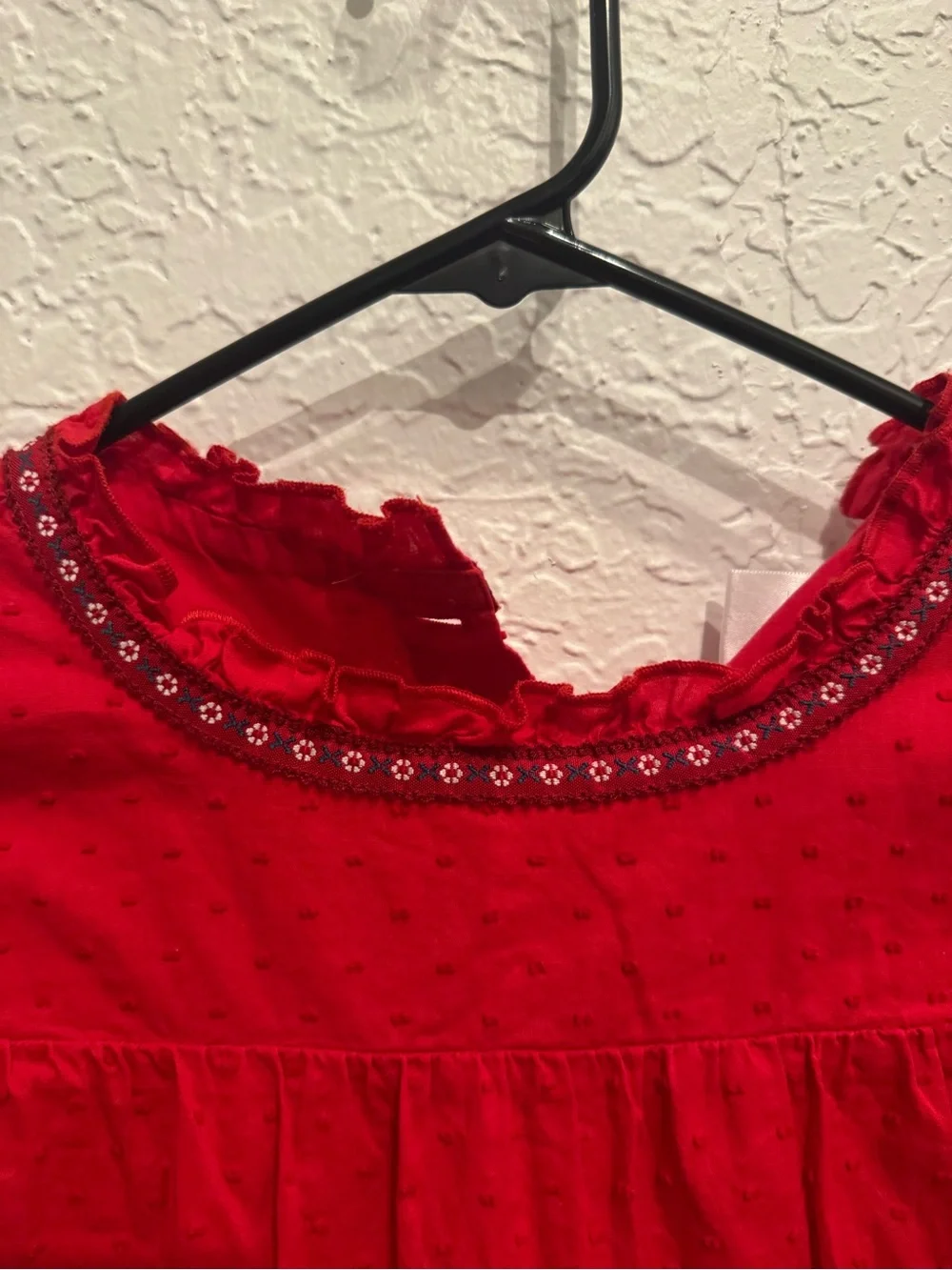 Hanna Andersson Dress Girl's 10 cm Red ¾ Sleeve Swiss Dots Floral Trim Cotton